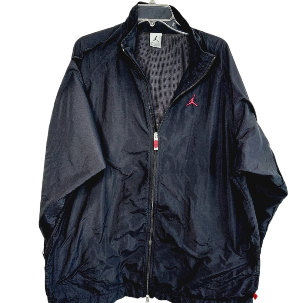 Vintage Michael Jordan Black Nylon Zipper Up Coat XXL Made In Philippines EUC